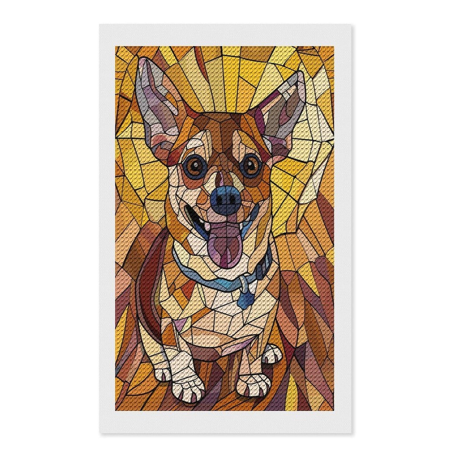Junmoney Stained Glass Chihuahua Portrait Diamond Painting Set 12"x20", Arts and Crafts, Wall Art Gift, Full Kit Included, Relaxing Handmade Project