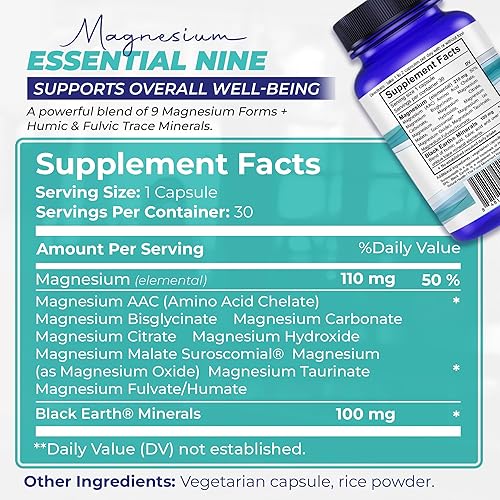 Miniatura 2 de The Food Movement Co. Black Earth Magnesium Essential Nine - 30 Vegan Capsules with Magnesium Glycinate, Citrate, Malate and More - 9 Bioactive