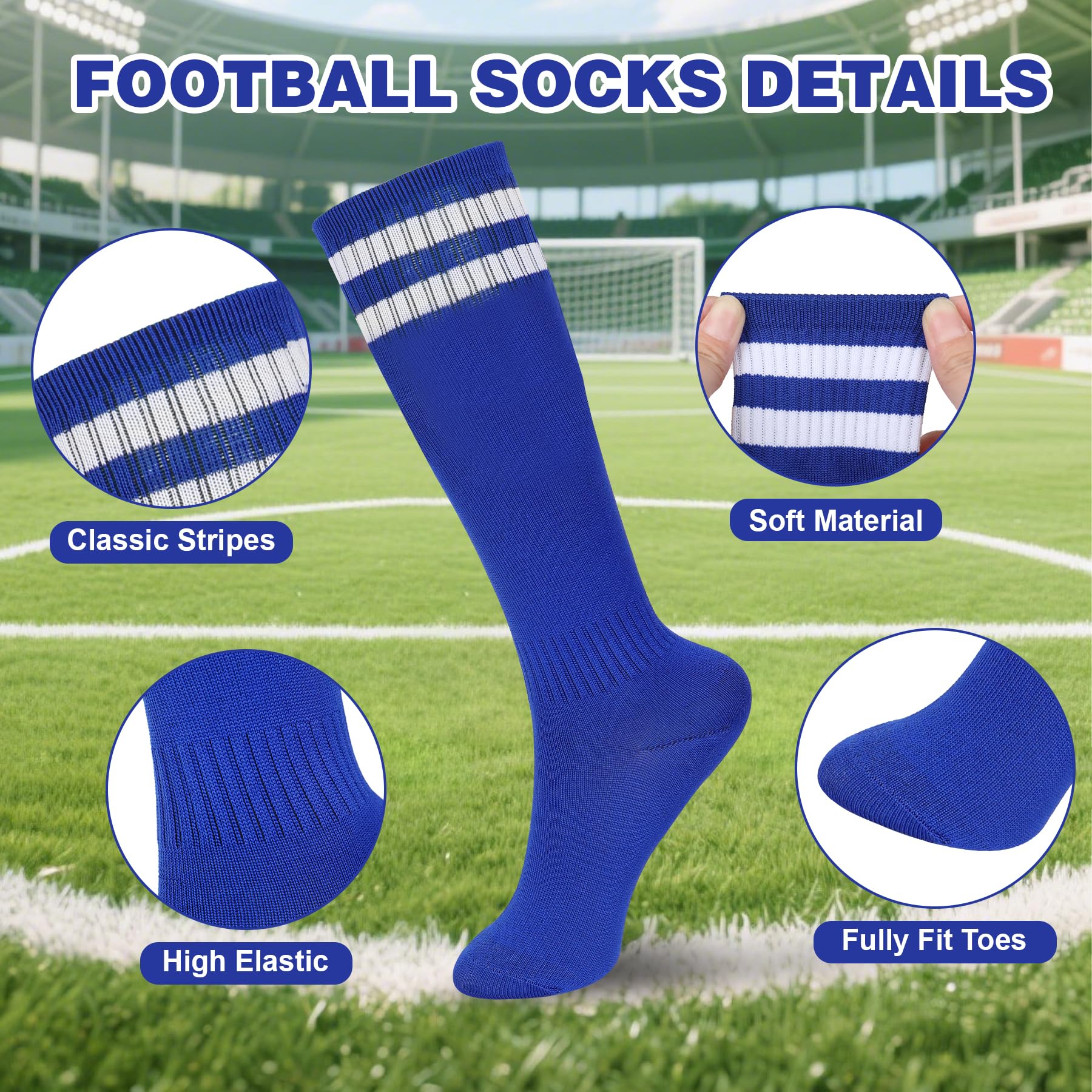 Lot de 3 paires de chaussettes de football pour garçon - Chaussettes de sport hautes pour course, entraînement et matchs