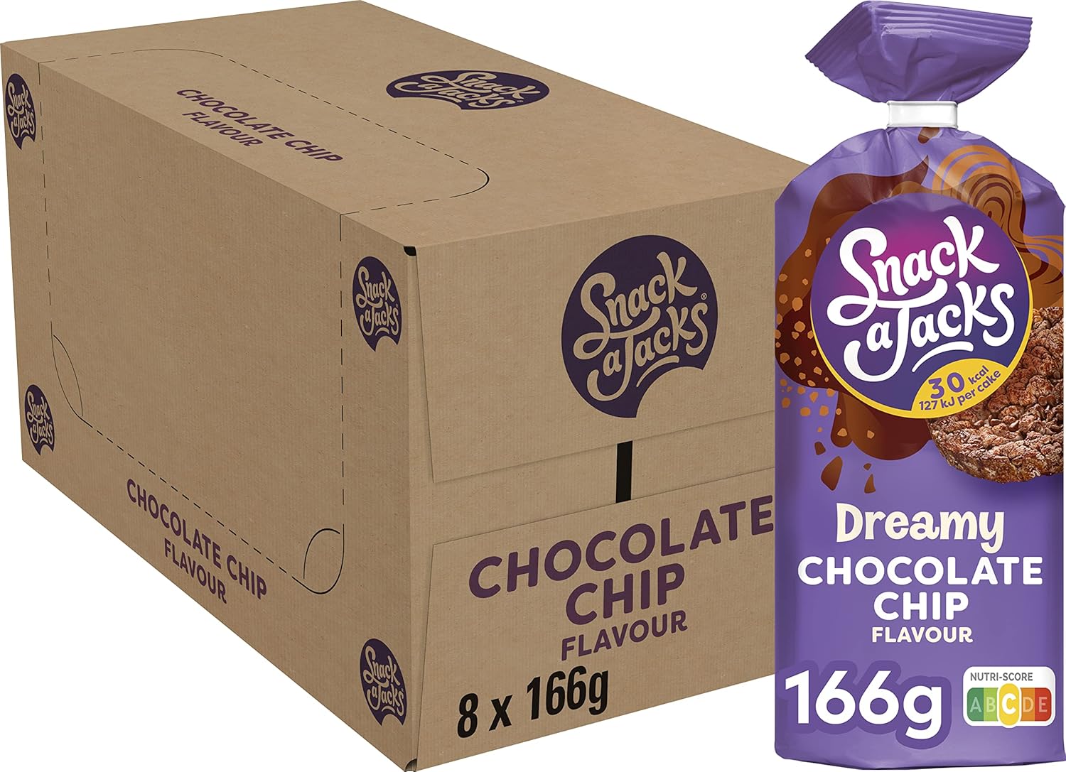Snack A Jacks Rijstwafel Dreamy Chocolate Chip, Doos 8 stuks x 166 g