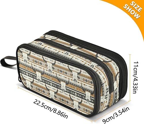 Miniatura 2 de Fisyme Western Boho - Estuche para lápices de calaveras de toro de gran capacidad, estuche de maquillaje, organizador de papelería para escuela,
