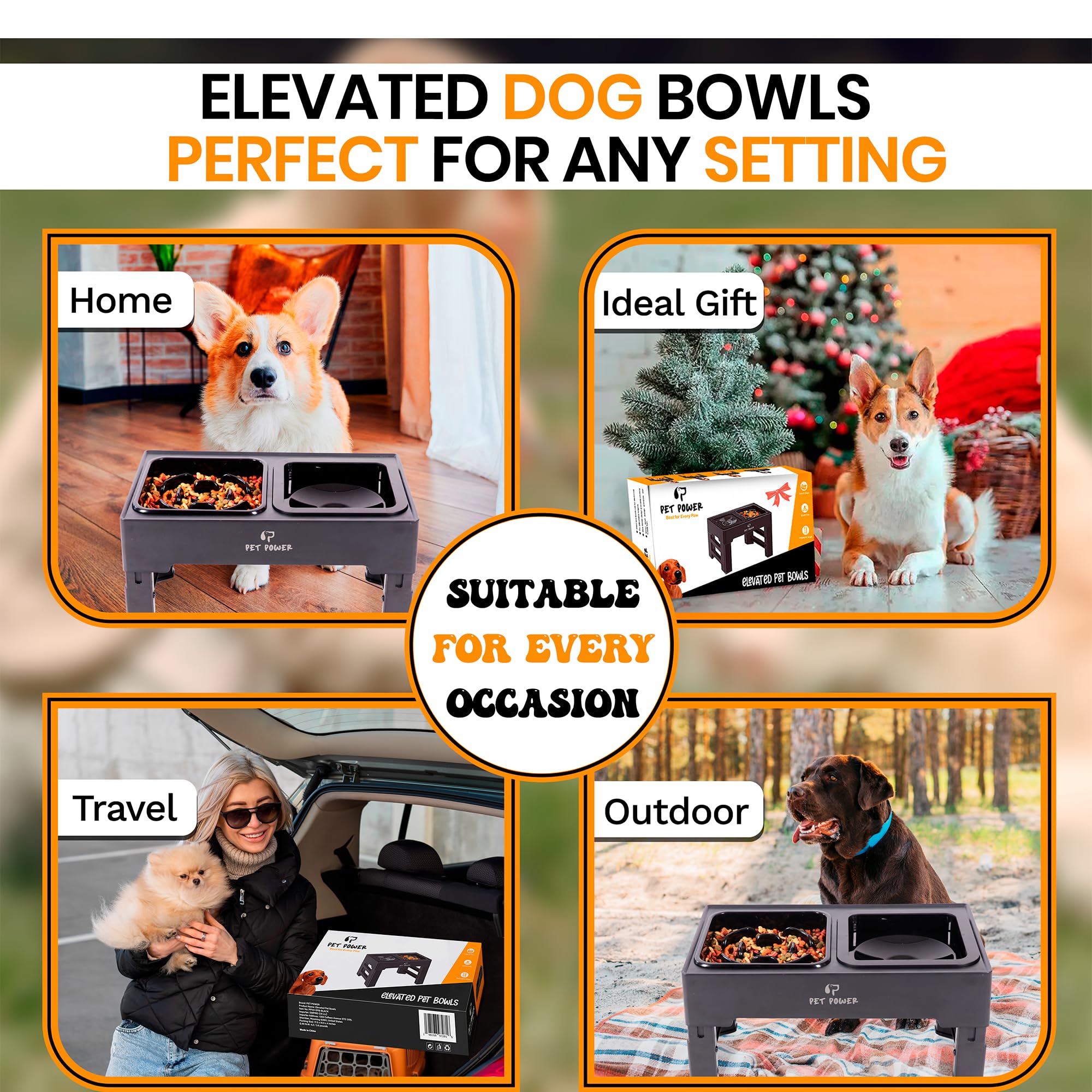 Cuencos elevados para perros de 4 alturas ajustables con cuenco de agua antiderrames y comedero lento, cuencos antideslizantes para alimentos y agua para perros grandes, medianos y pequeños,