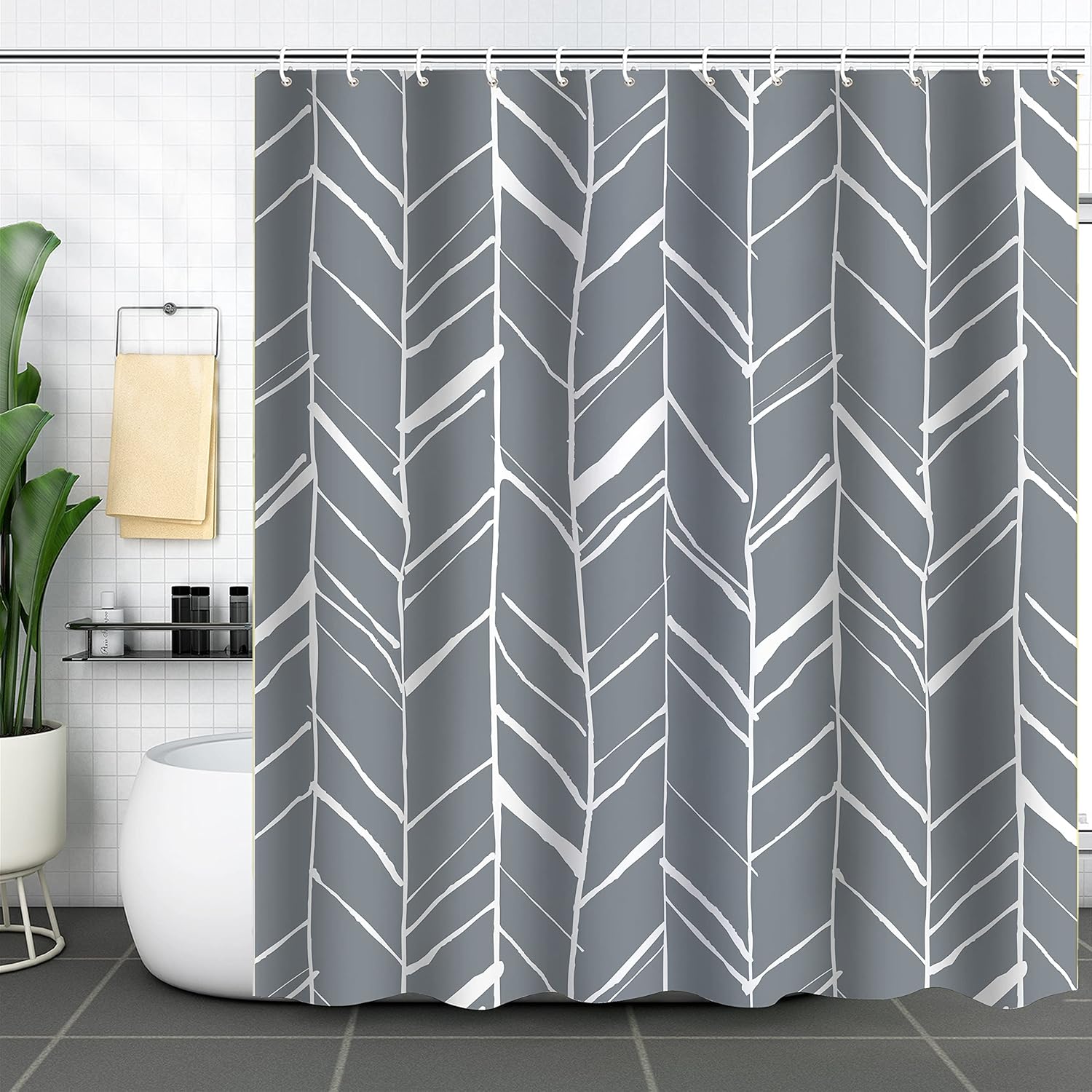Qidordour Shower Curtain, Grey Fabric Shower Curtain Set
