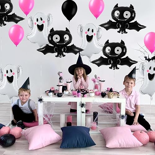 Miniatura 5 de FEBSNOW Globos de aluminio de Halloween, paquete de 10 globos de Mylar de murciélago blanco fantasma negro de 30 pulgadas para Halloween