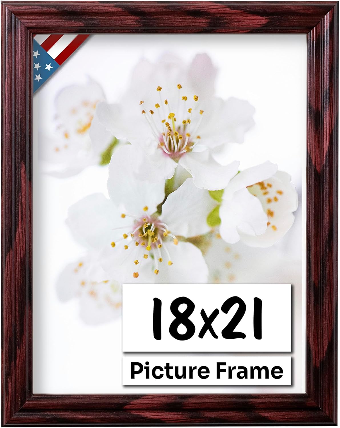 Cherry 18x21 Picture Frame .75" Inch Wide - Cherry Wall Decor Handmade Solid Wood Frames with Preinstalled Hangers and UV Blocking Plexiglass 21x18 Frame