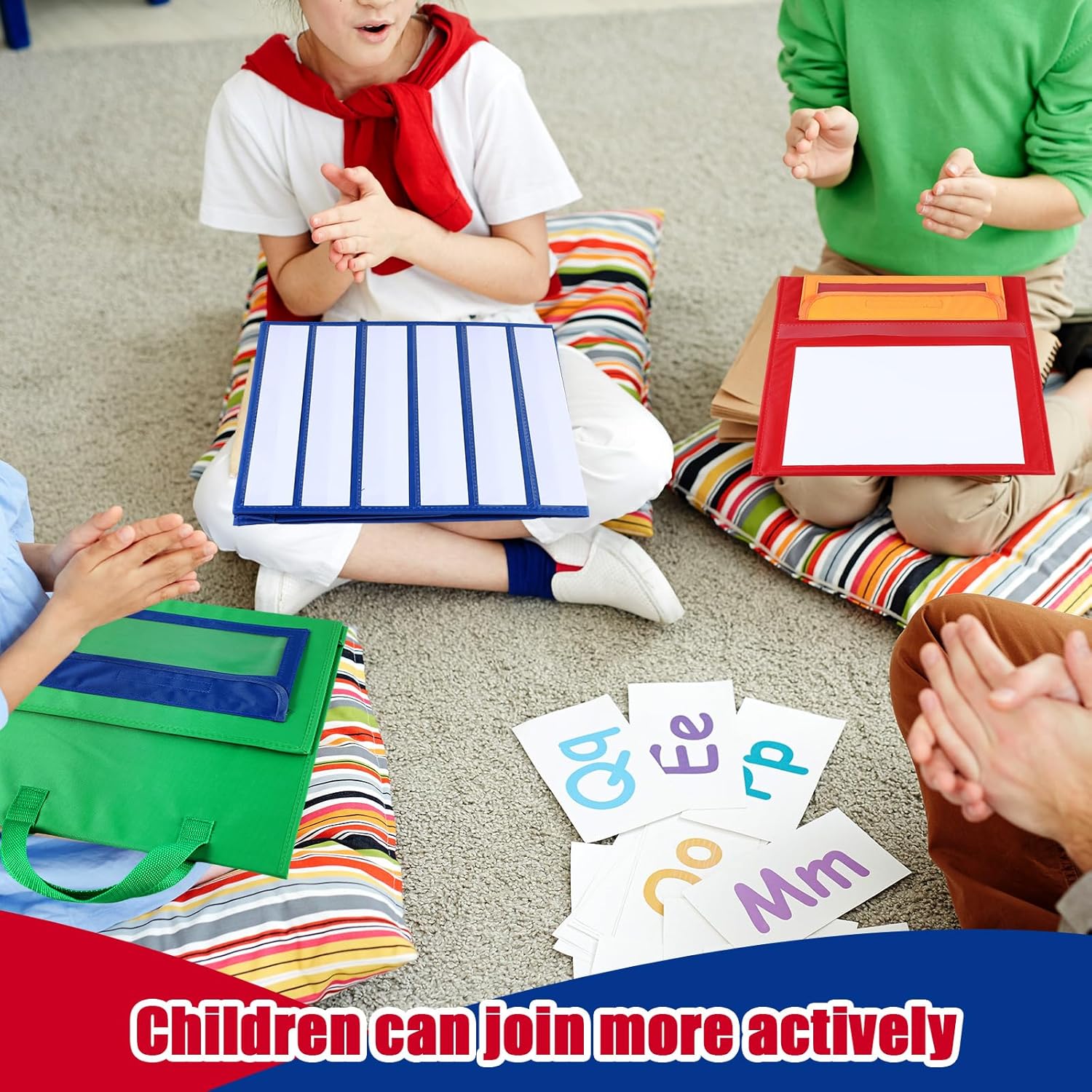 Jetec 4 Pcs Magnetic Desktop Pocket Chart Stand with Pen Case Foldable Double Sided Small Tabletop Pocket Chart Dry Erase Magnetic Boards for Classroom Easel Tabletop Whiteboard for Kids 15 x 12.6 in