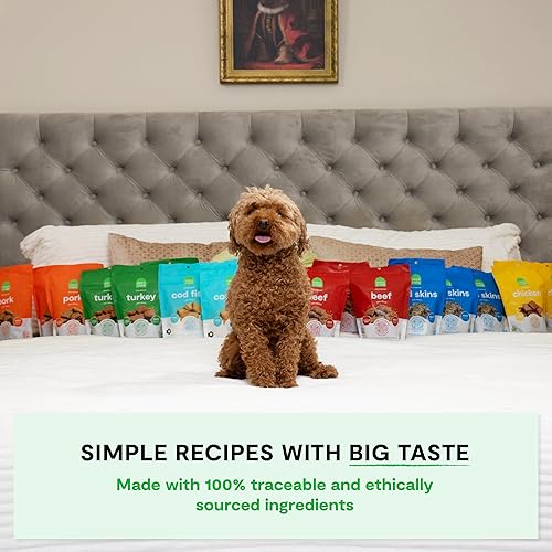 Miniatura 5 de Open Farm, Golosinas deshidratadas para perros, pieles de bacalao altas en proteínas y bajas en carbohidratos, textura crujiente, receta de pieles