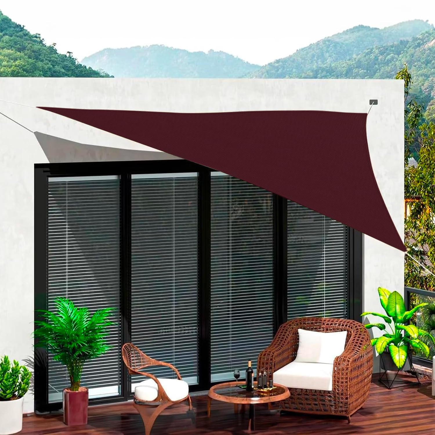 Tenda a Vela Parasole Triangolare Impermeabile 3x3x3m Bordeaux - Ideale per Creare Zone d'Ombra in Giardino, Terrazzo o Balcone - Protezione dai Raggi UV e Pioggia - Facile da Installare