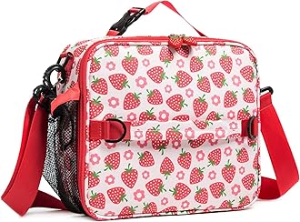 Girls Insulated Kids Lunch Bags for Hot or Cold Food storage Tote - Picnic Cooler Cookouts School Travel Reusable Small Lunch Box with Cute Pattern Prints Strawberry