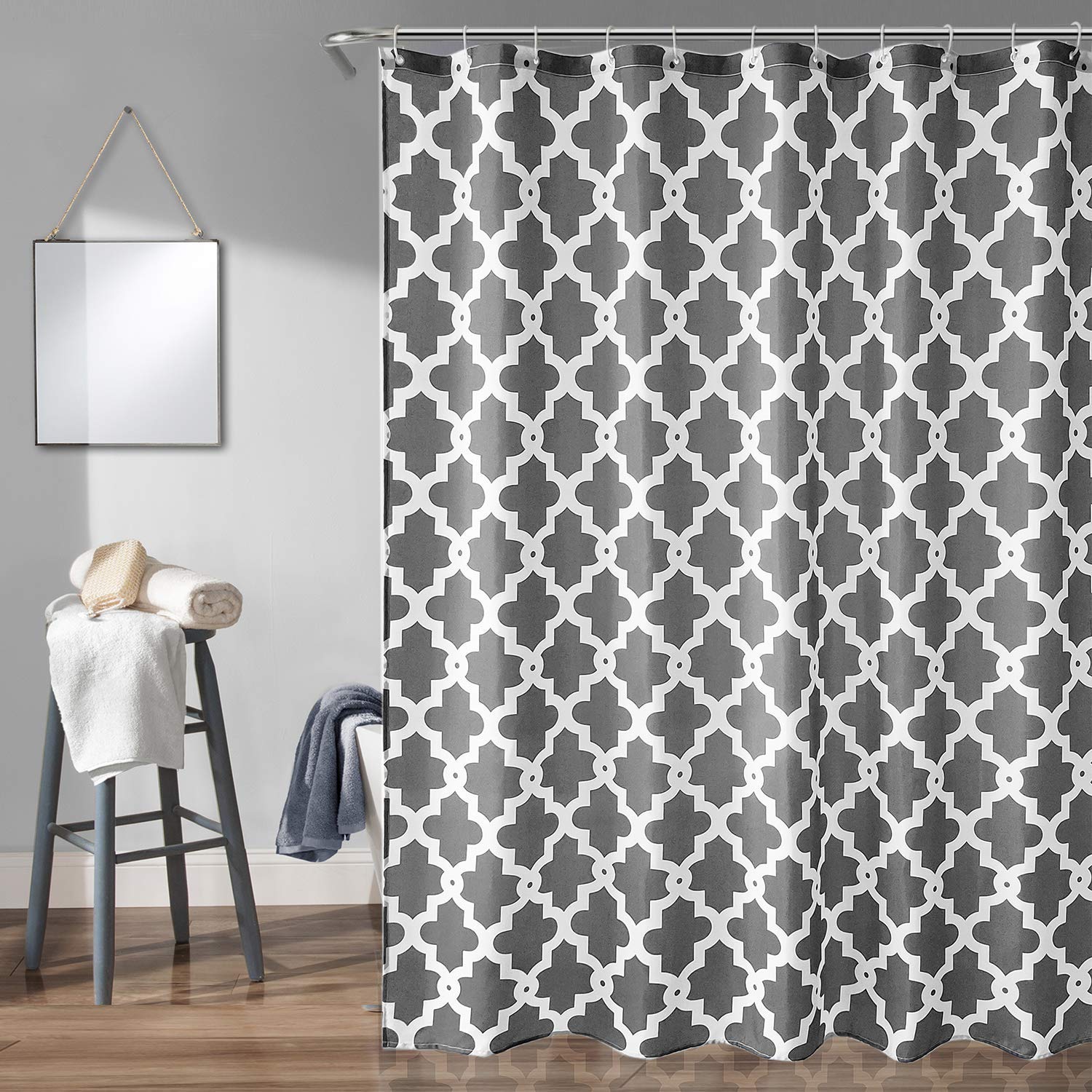 Tenda Doccia Trimming Shop In Poliestere 180x180 Cm – Antimuffa Impermeabile Con 12 Ganci, Motivo Grigio