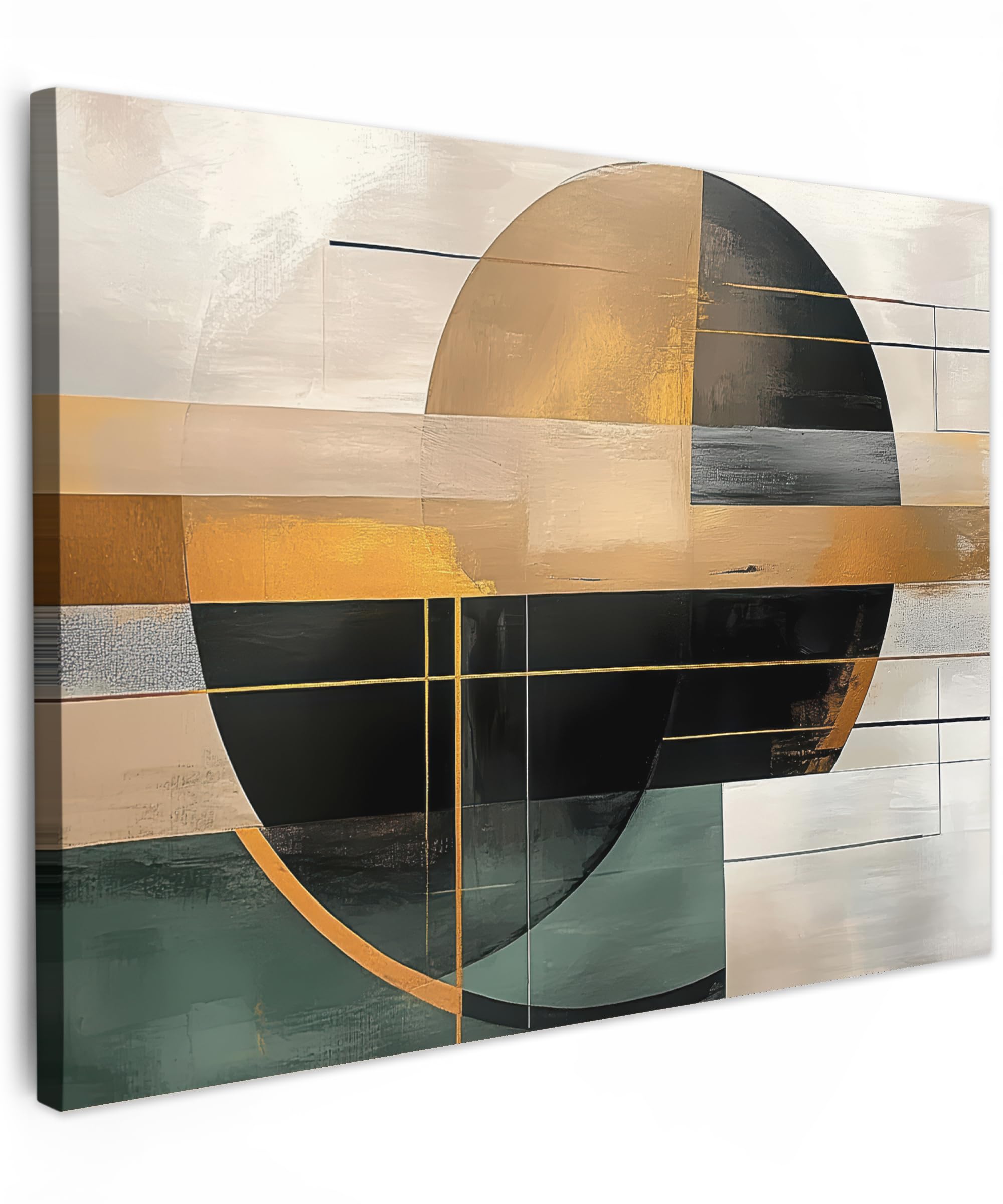 MuchoWow© Canvas Wall Art 16"x12" / 40x30 cm Decor Prints for Living Room Decorative Canvases Hall Artwork Abstract - Gold - Bronze - Green - Shapes - Modern
