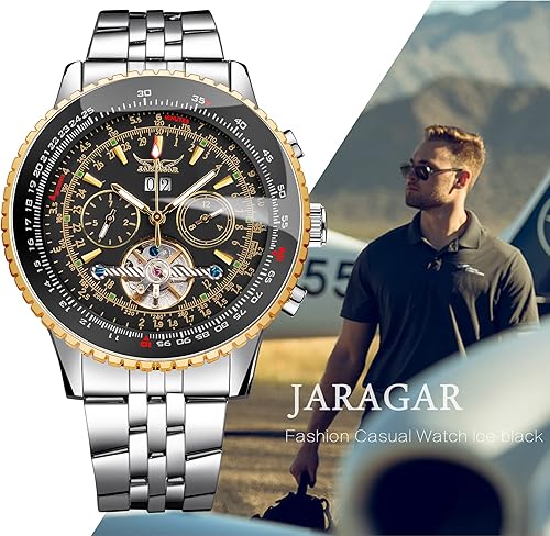 Miniatura 3 de FORSINING Reloj mecánico automático, reloj de esqueleto con diseño de esfera azul, reloj mecánico Tourbillon de moda para hombre, reloj de vestir