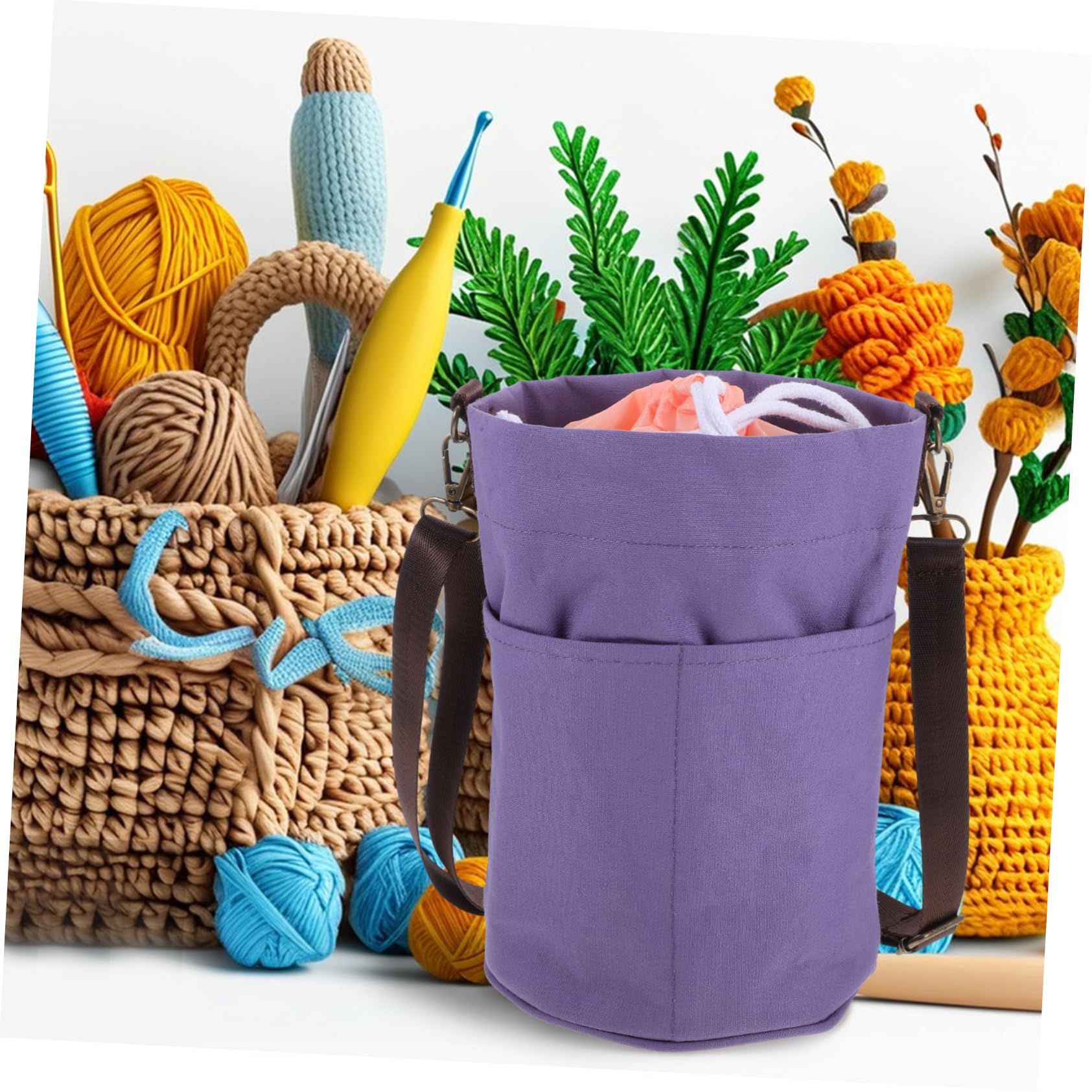 Bolsa de Lona para Crochet, Organizador Cilíndrico Cordón