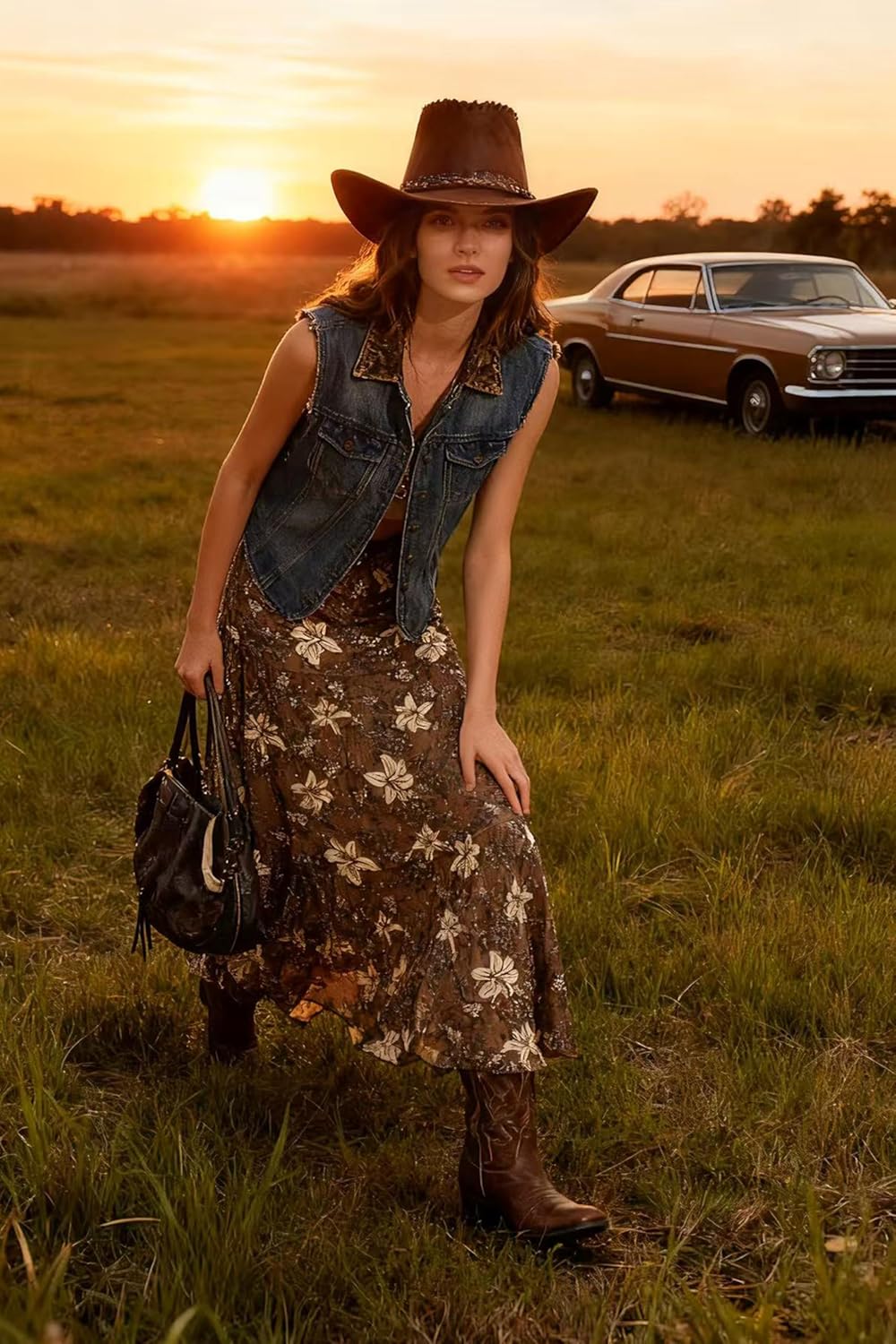 Womens Chiffon Long Skirt Elastic High Waist Floral Maxi Skirts Tiered Pleated A Line Boho Flowy Long Skirts