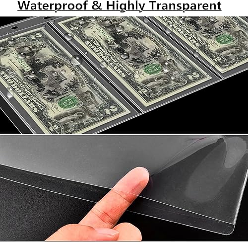 Miniatura 3 de Ettonsun 10 hojas de suministros de colección de dinero de papel, fundas para álbumes de libros de recolección de monedas, 30 bolsillos para sellos