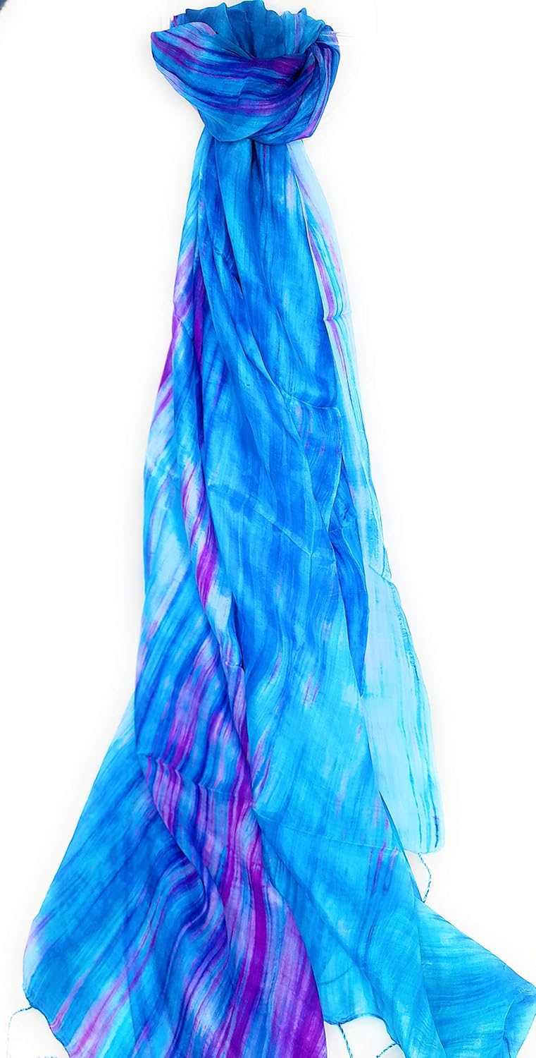Millie & Boo 100% Silk Scarf For Women |Ladies Mulberry Silk Scarf | Shawls and Wraps for Evening Dresses | Blue and Purple Silk scarf | 67 x 29 inches| Gift Boxed | Hand Painted - Image 5