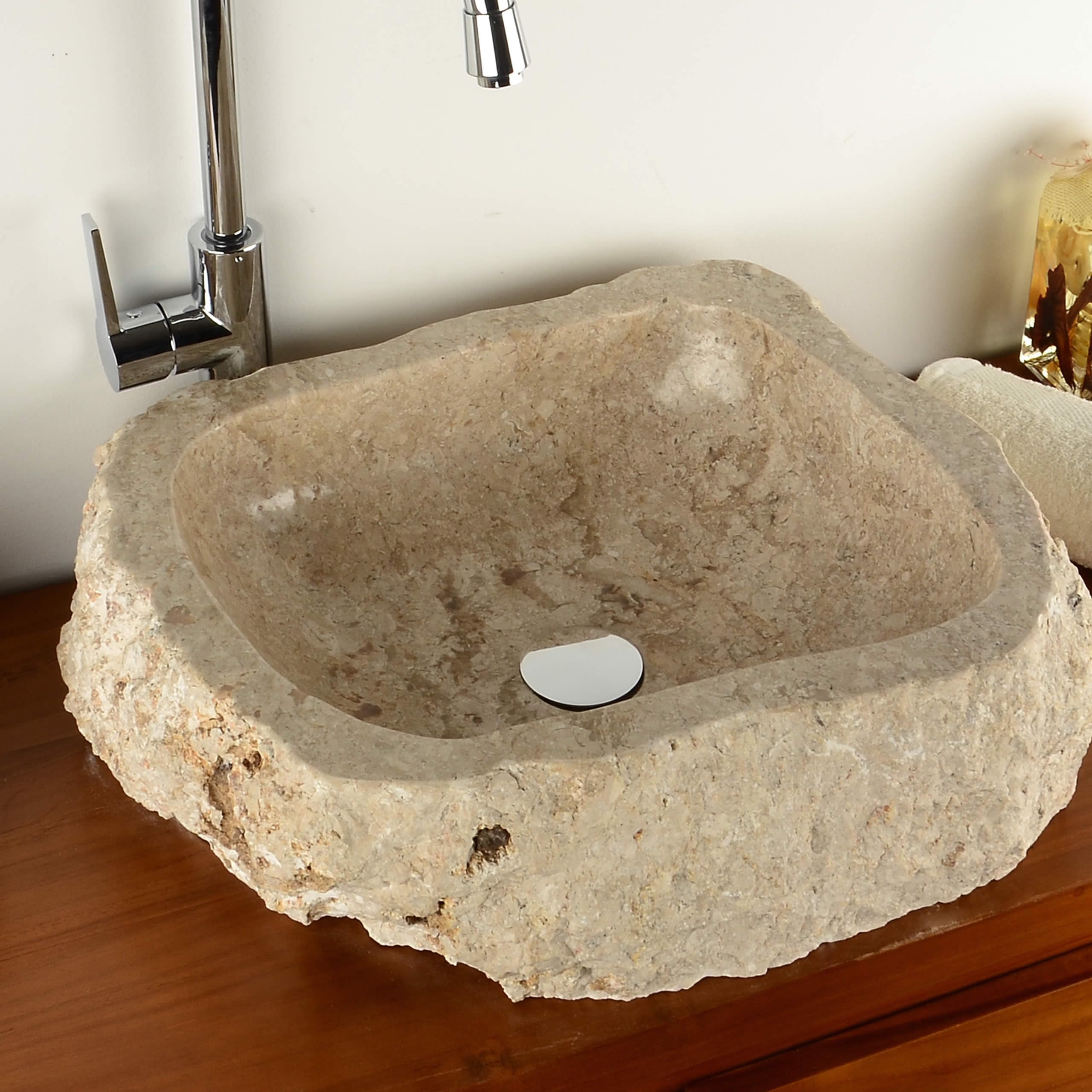 DIVERO Natur-Stein Waschbecken TORTONA2 aus Marmor – Farbe: Creme-Weiß