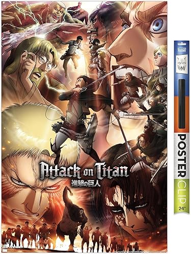 Trends International Attack on Titan Season 3 - Póster de pared de arte clave, 22.37 x 34.00 pulgadas, paquete de póster y clip