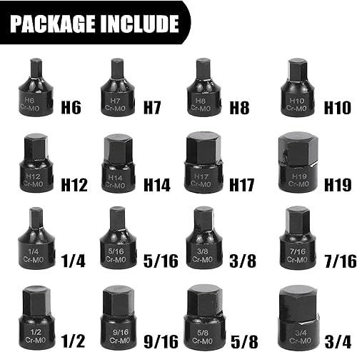 Miniatura 3 de SEKETMAN Juego de 16 unidades de accionamiento hexagonal de bajo impacto de 38 pulgadas, juego de dados hexagonales de impacto, SAEmétrico, 14