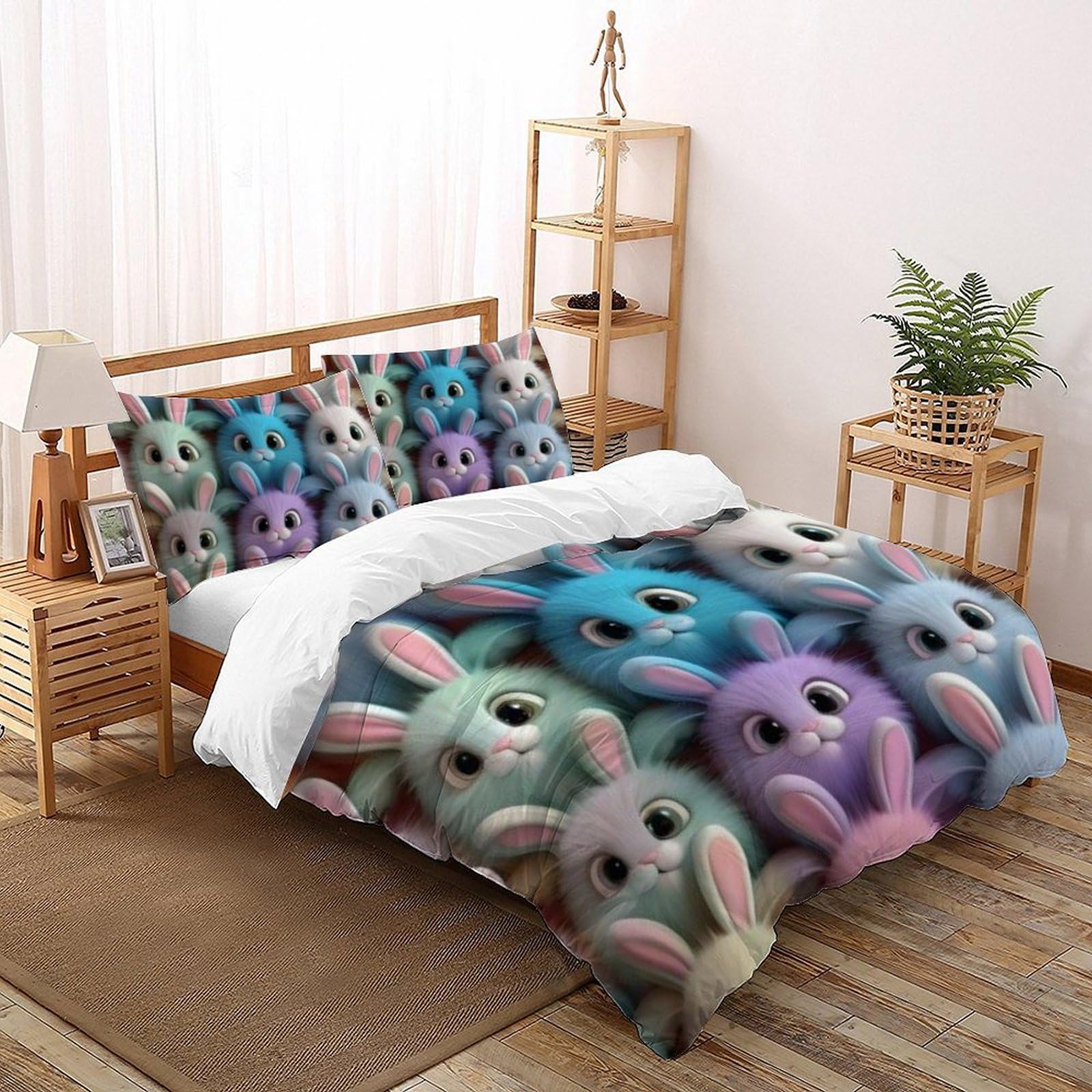 Housse de couette imprimé 3D animaux en microfibre douce pour lit king size