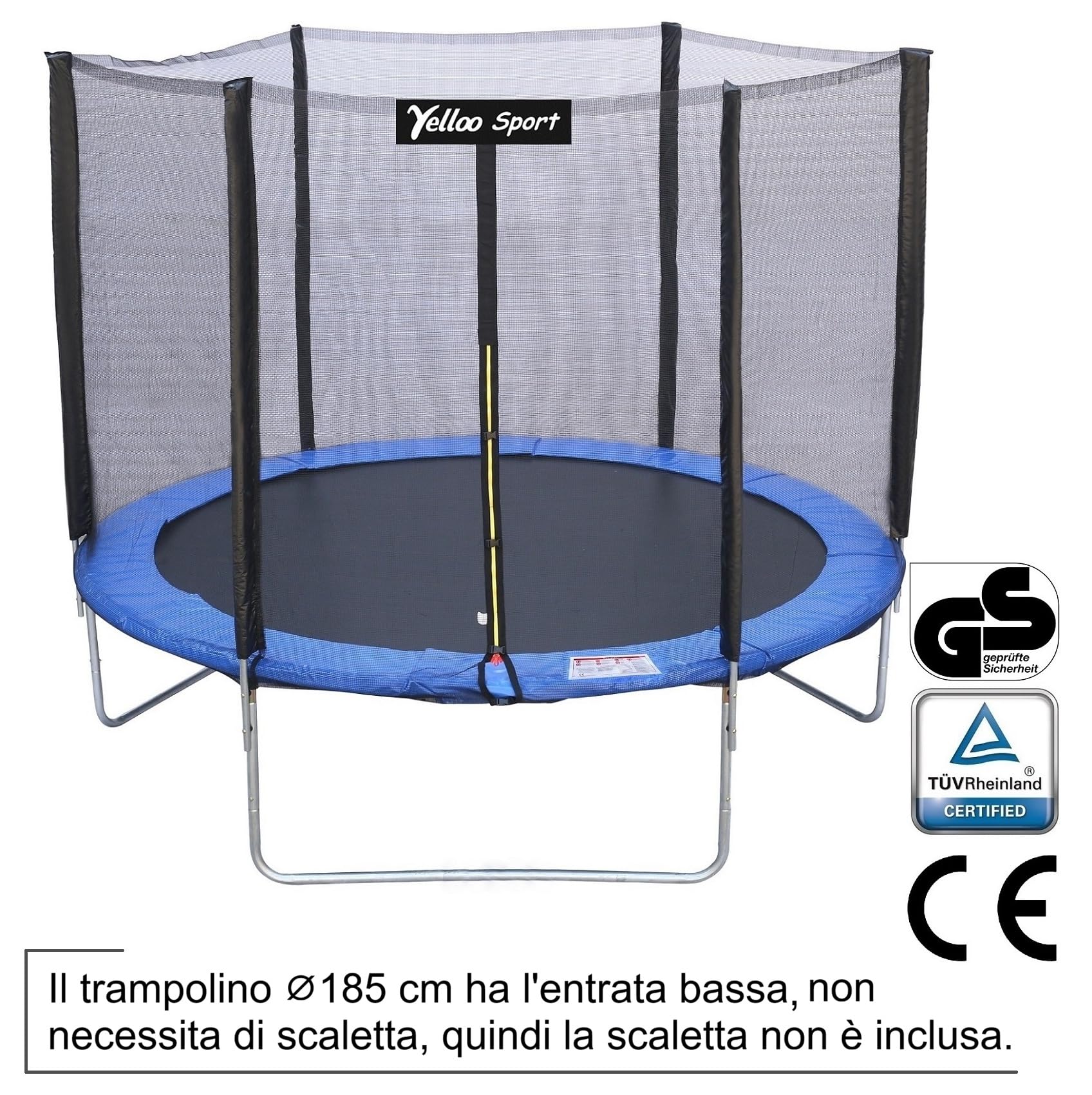 YELLOO SPORT - Trampolino Elastico per Adulti e Bambini, Tappeto Elastico da Giardino Certificato CE TUV GS (Ø 185 245 305 366) Salta Salta Bambini da Esterno, Saltarello per Divertirsi in Sicurezza
