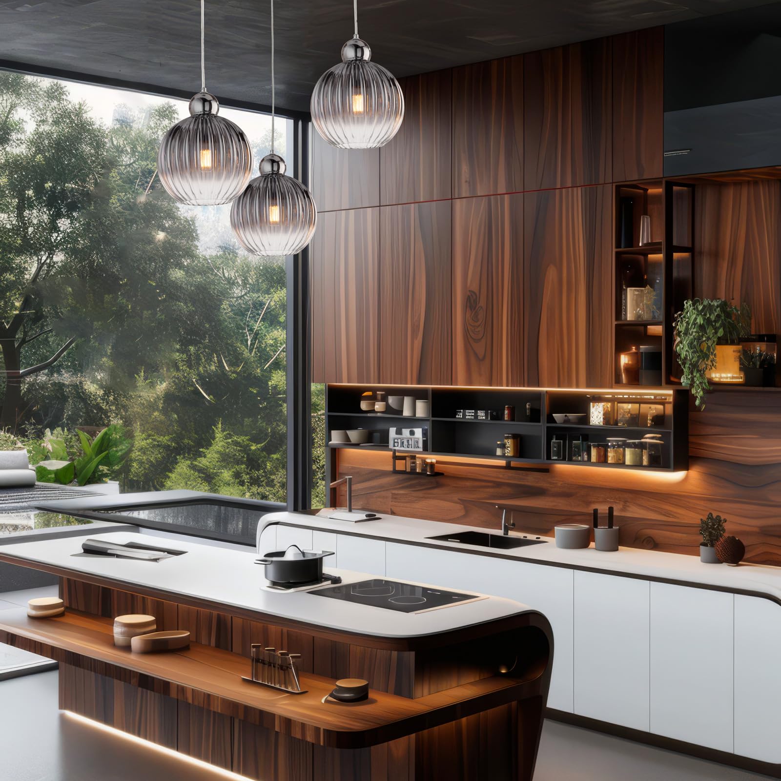 LEOLUX OMER 3 Lampadario a Sospensione 3 Luci – Design Moderno con Sfere in Vetro - Cavi Regolabili - Attacco E27 – Ideale per Cucina - Soggiorno e Zona Pranzo