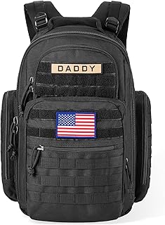 SHARKMOUTH Diaper Bag Backpack for Dad and Mom, Military Molle diaper Pack with Insulated Bottle Holders and Wipe Pocket