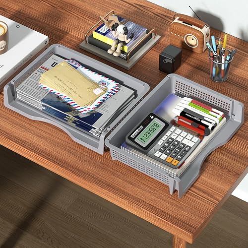 Miniatura 6 de Paquete de 6 bandejas de escritorio de oficina, bandeja de papel apilable, bandeja de letras gris