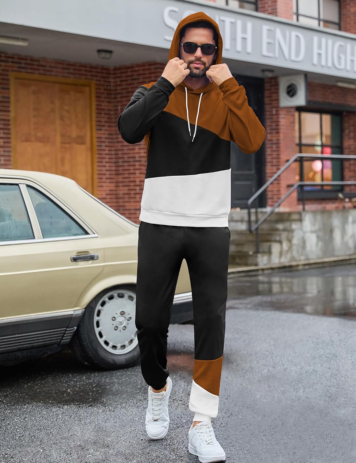 LecGee Men's Tracksuit 2 Piece Athletic Color Block Hoodie and Sweatpants Casual Sweatshirt Joggers Sweatpants Set for Men