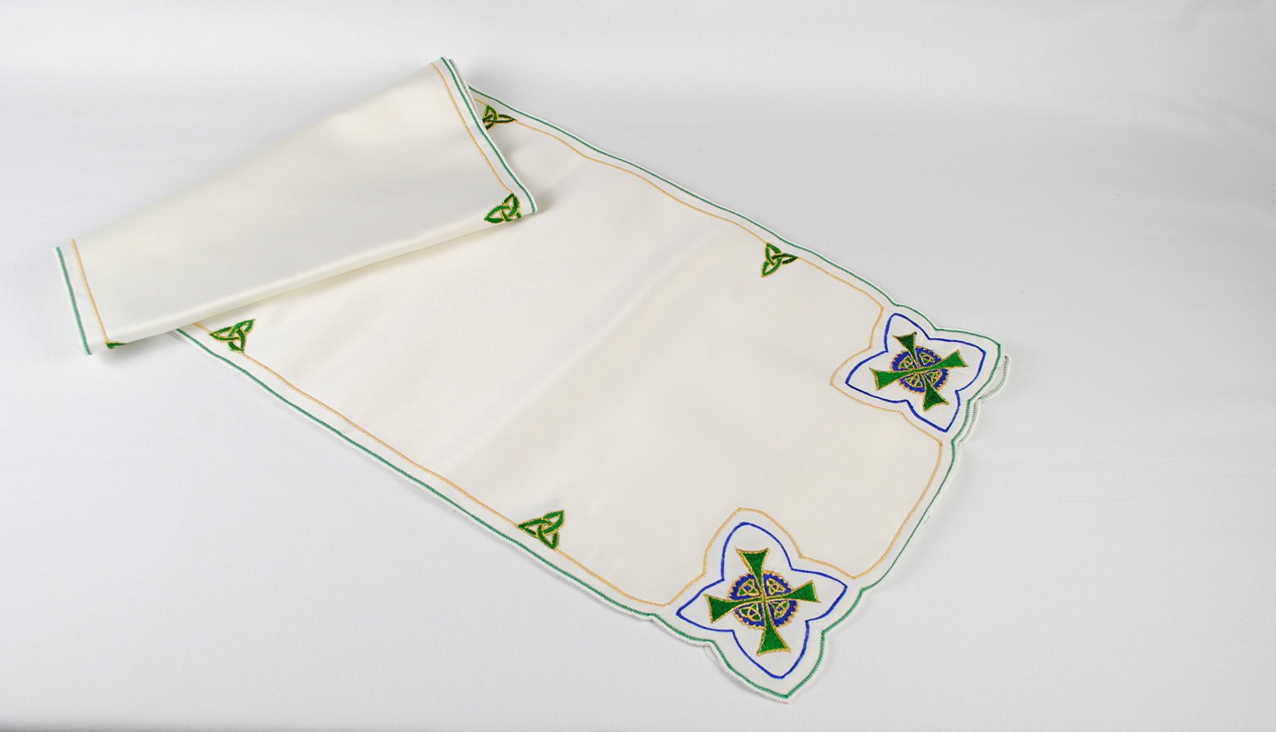 Table Runner in a Celtic Cross Design. Beautifully embroidered table linen designed by Beverley Gallagher