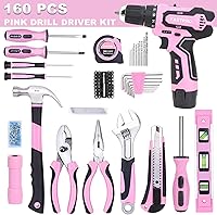 Vista 3 de FASTPRO Juego de herramientas rosa de 160 piezas con taladro inalámbrico de iones de litio de 12 V, kit de herramientas de reparación para el hogar