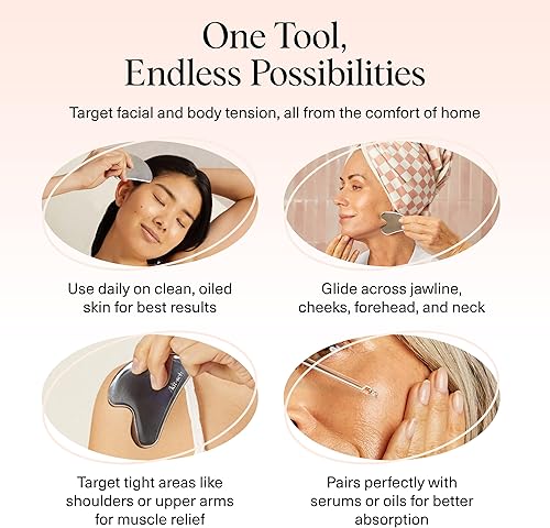 Miniatura 7 de Kitsch Herramientas faciales Gua Sha de acero inoxidable - Herramienta Guasha para cara, herramienta de escultura facial, moldeador de mandíbula