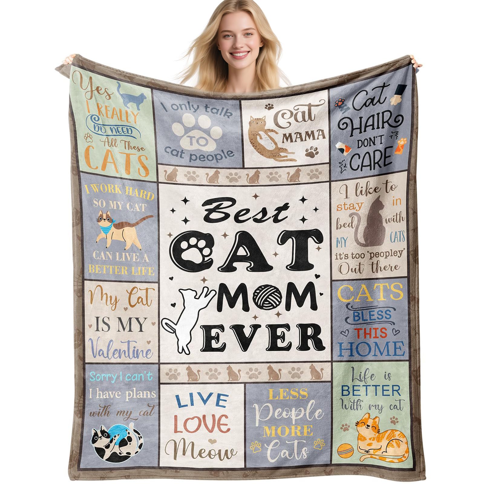 Havnix Cat Mum Gifts for Women Cats Themed Blanket for Women Pet Lovers, Best Cat Mum Ever Gift Blanket, Cozy Flannel Throw Blanket for Birthday Mother’s Day