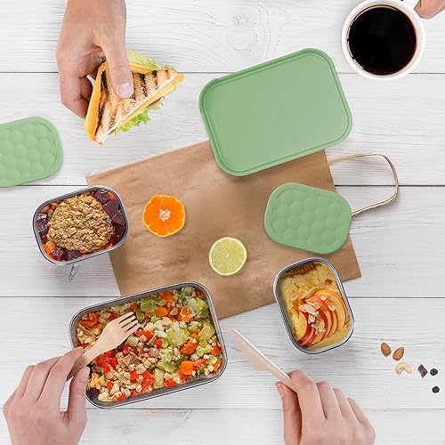 Miniatura 6 de Recipientes de acero inoxidable para niños  Recipientes pequeños para alimentos fáciles de abrir a prueba de fugas con tapas de silicona, lonchera