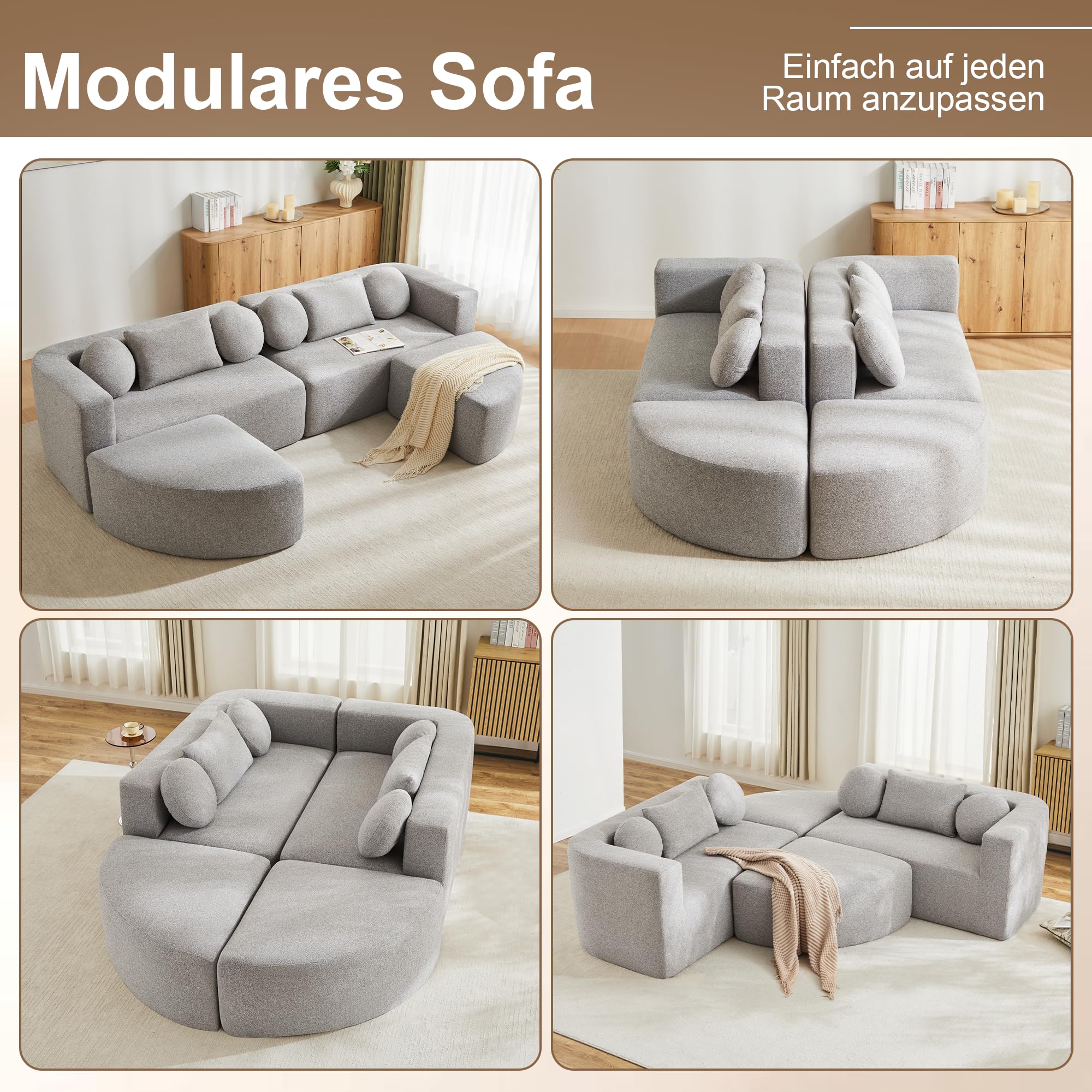 Bladez Cloud Sofa - Divano modulare con funzione sonno, divano letto in ciniglia, divano compresso, seduta profonda, senza montaggio, divano moderno per soggiorno, grigio (grigio)