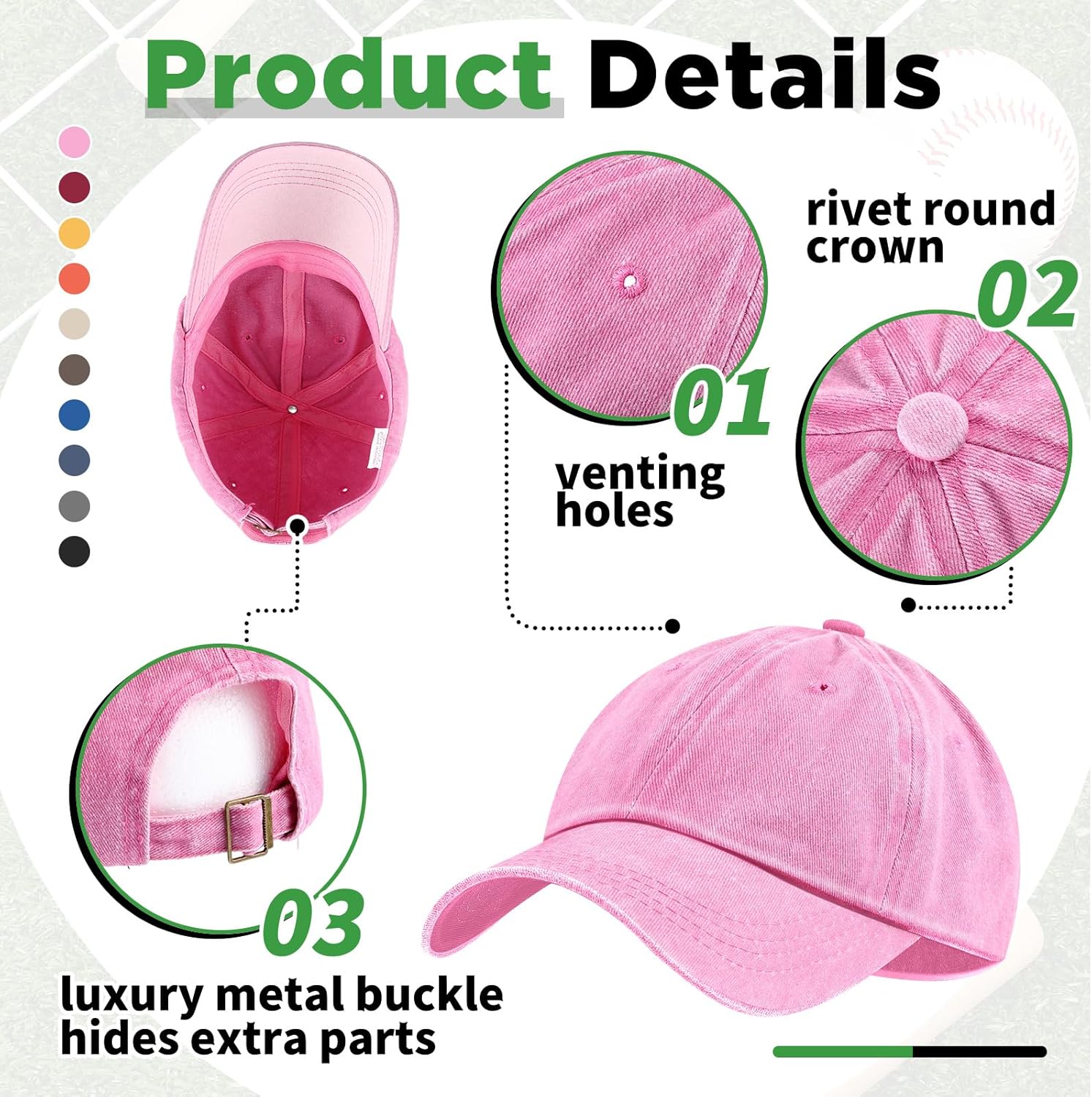 Bonuci 50 Pcs Vintage Baseball hat Bulk Washed Baseball Cap Adjustable Cotton Sports Golf Dad Hats for Men Women