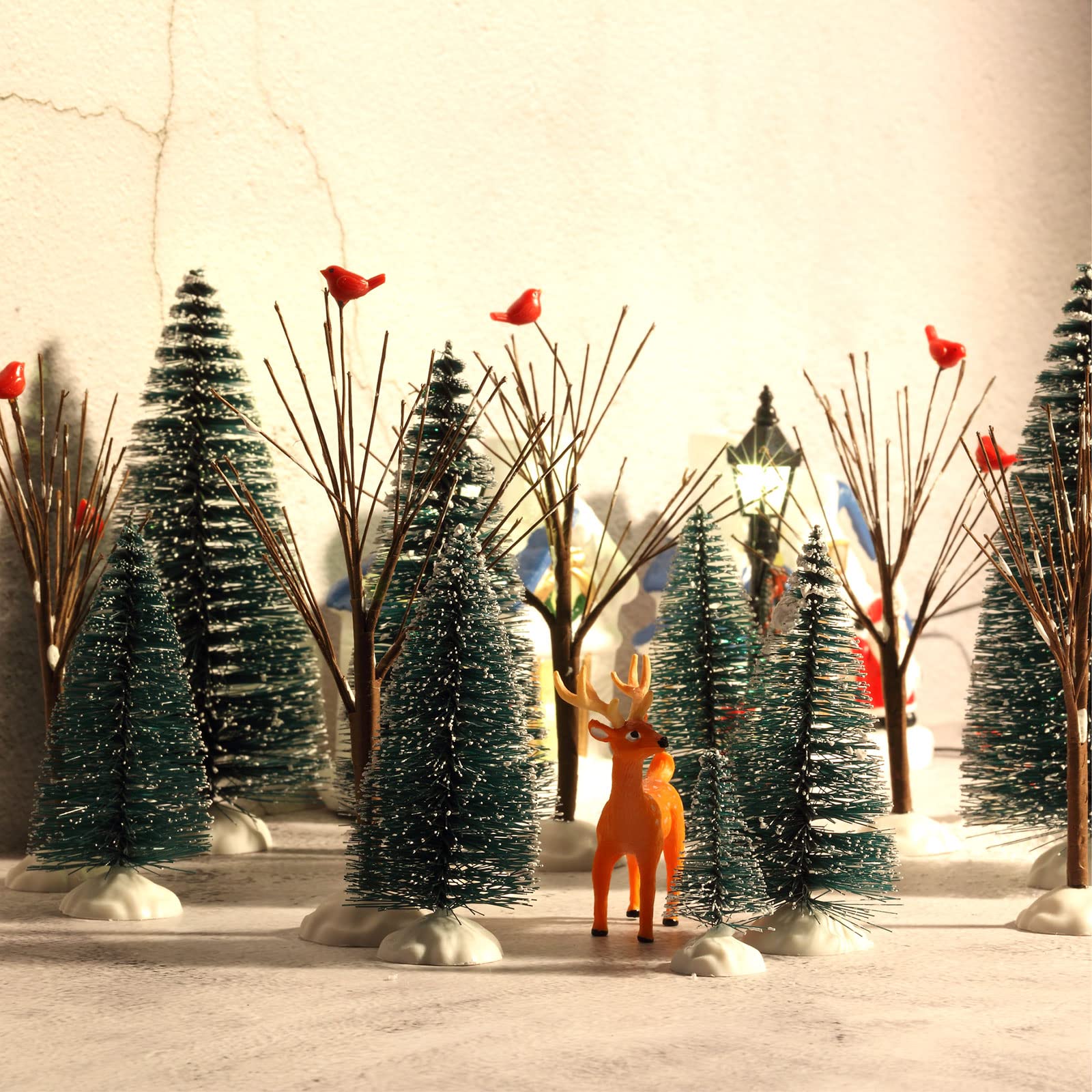 38 Pieces Christmas Village Trees Set Christmas Village Accessories Decor Mini Bare Branch Miniature Snow Frost Trees Home Table Top Decoration