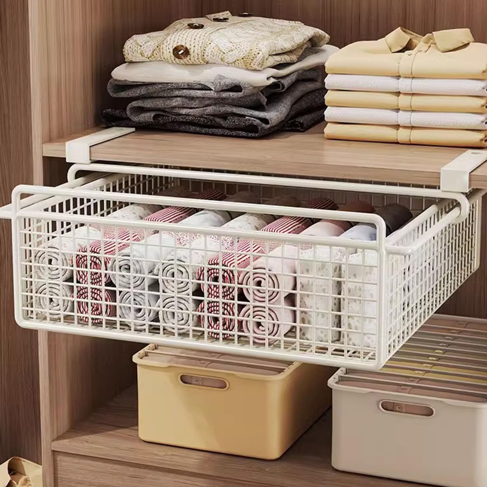 Cesta de almacenamiento colgante de metal con cajón extraíble para armario