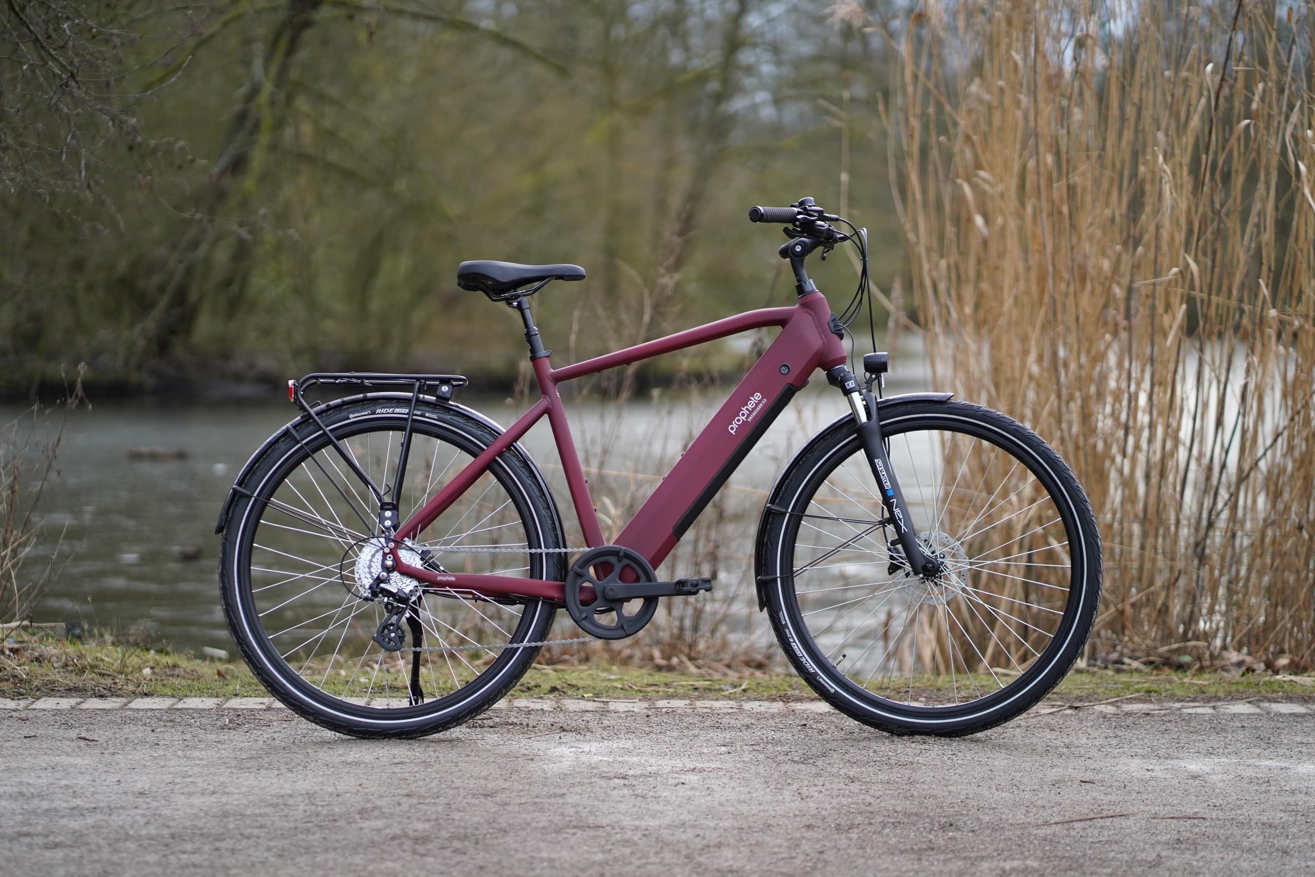 PROPHETE ENTDECKER 2.3 E-Bike, 28" Trapezrahmen 50 cm, Heckmotor 250 W/40 Nm, 8-Gang Kettenschaltung, LCD-Display, 360 Wh Akku, bis 100 km Reichweite, Bordeaux matt