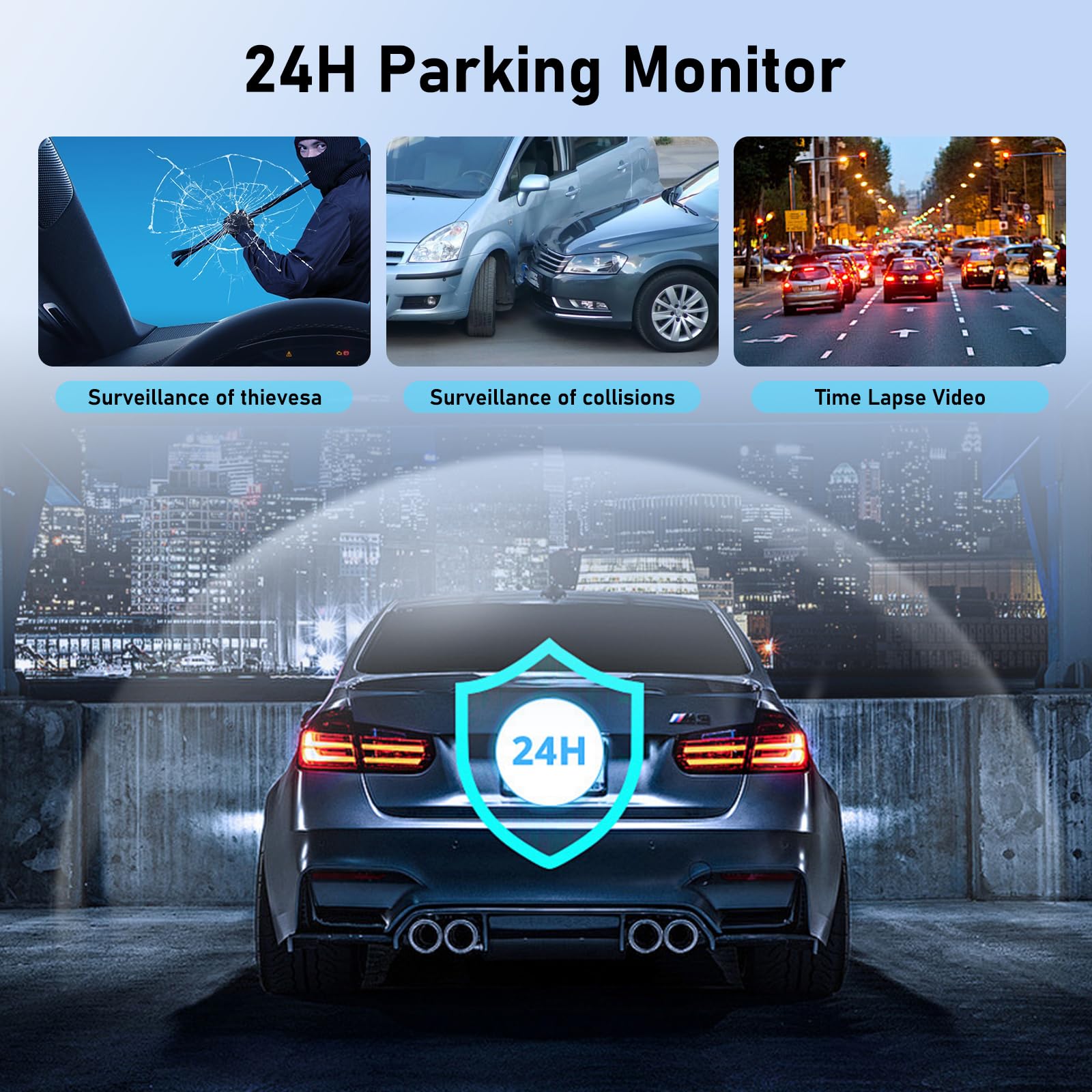 Telecamera per specchietto retrovisore con scheda TF da 64G, touch screen da 7 pollici/registrazione loop/Night Vision/G-Sensor/24-Hour Motion Detection/Parking Assistance + telecamera di backup