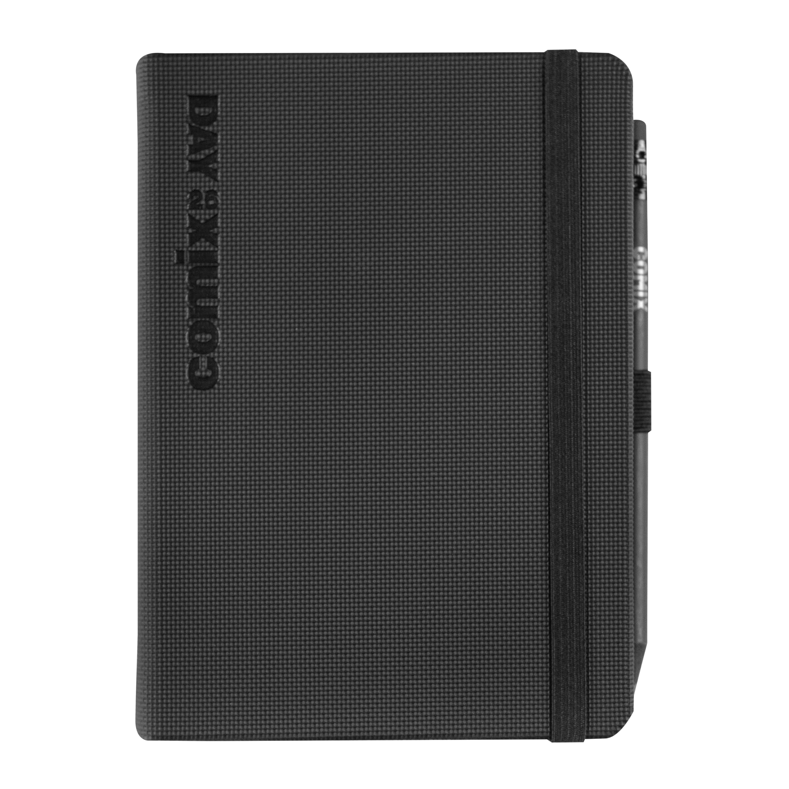 COMIX Mini - 2026 12 Months, Daily Diary, with Elastic Loop for Pencil or Pen, Closure with Elastic Band and Bookmark, Comix Pencil Included, 11 x 15.3 h cm - Tenax Black