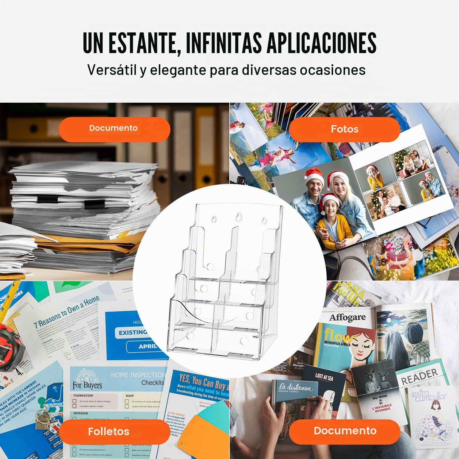 VEVOR Soporte para Folletos de Acrílico de 223,52 x 279,4 mm, Expositor de Literatura de Acrílico Transparente de 4 Niveles, Organizador de Literatura para Exhibición Montado en Encimera o Pared