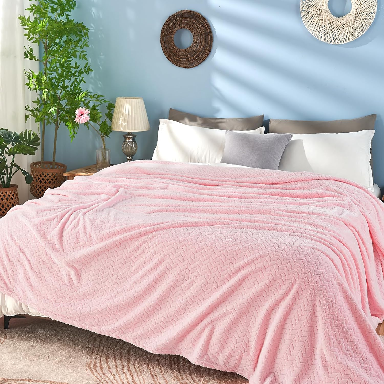 inhand Super Soft Pink Cute Throw Blanket, Cozy Plush Fleece Blanket Throw Size, Washable Lightweight Flannel Blankets Throw for All Season(50”x60”, Baby Pink) - Image 4