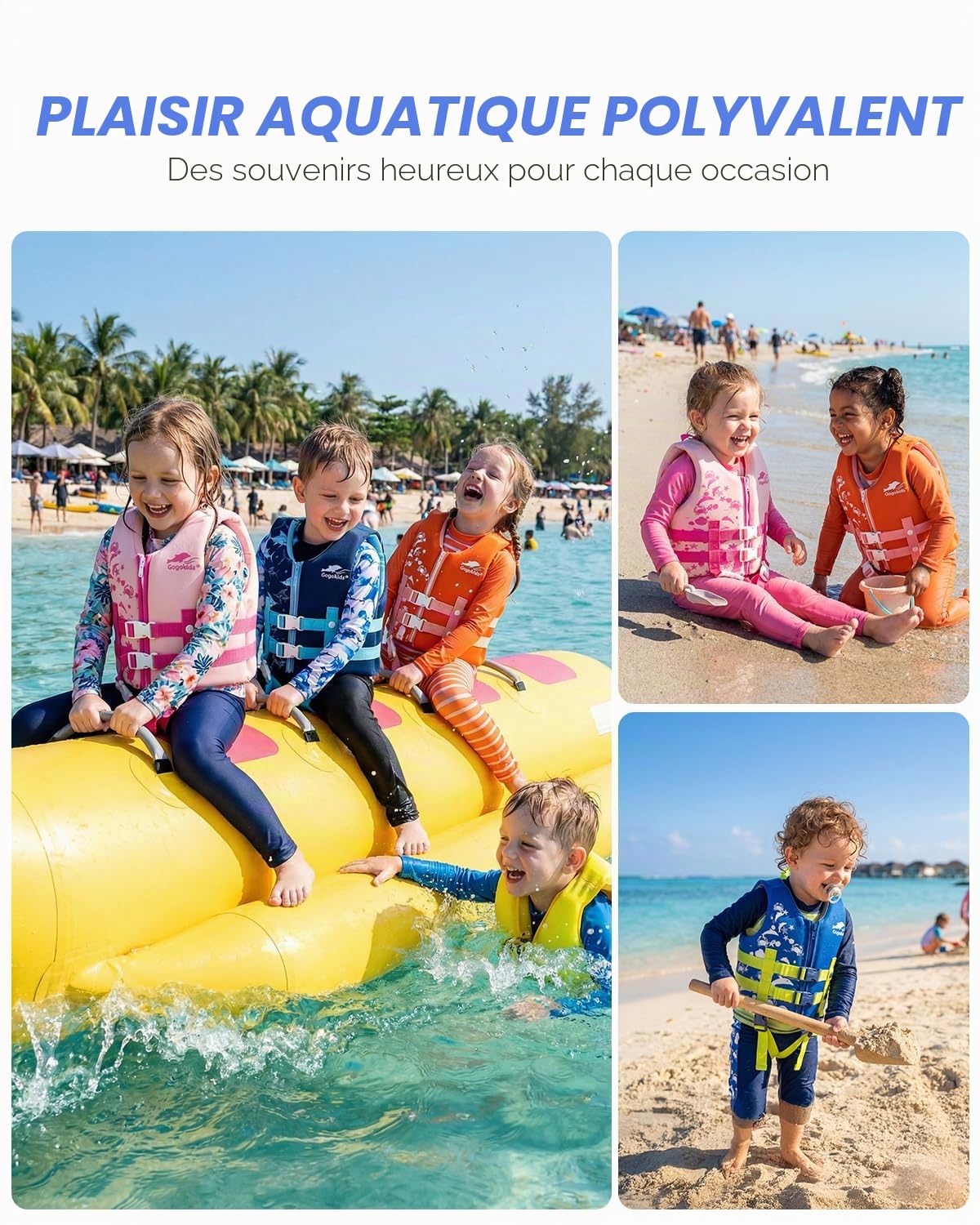 Gogokids Gilet Natation Enfant avec Courroie Réglable Double Couche, Gilet Piscine Enfants de 20-30-40-50-60 Lbs, Gilets de Flottaison de 2,3,4,5,6,7,8 Ans pour Garçons et Filles