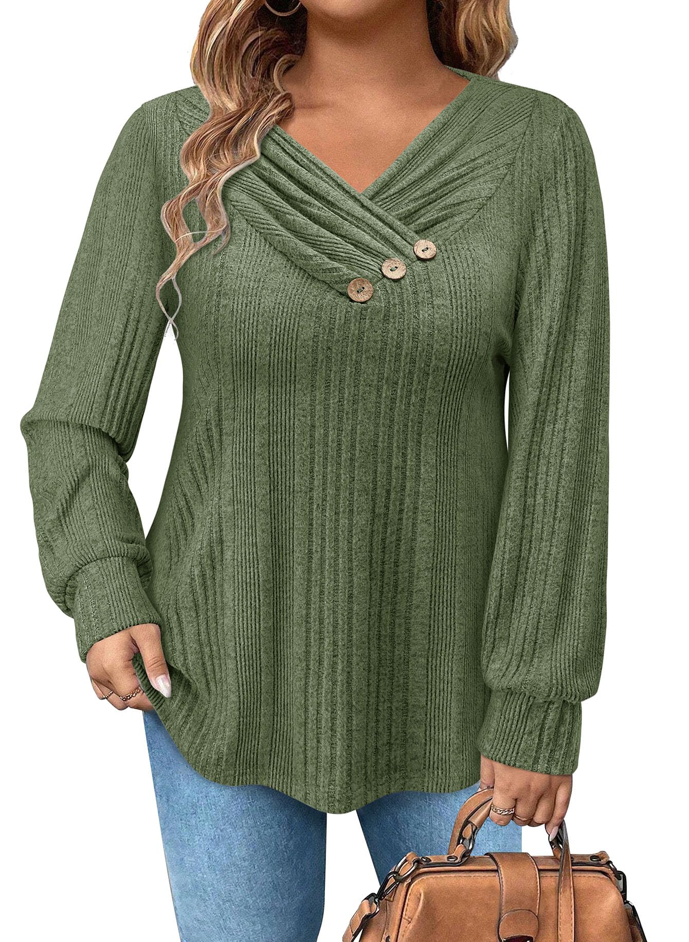 Womens Plus Size Sweaters Dressy Casual V Neck Long Sleeve Loose Fall Fashion Sweatshirts Pullover