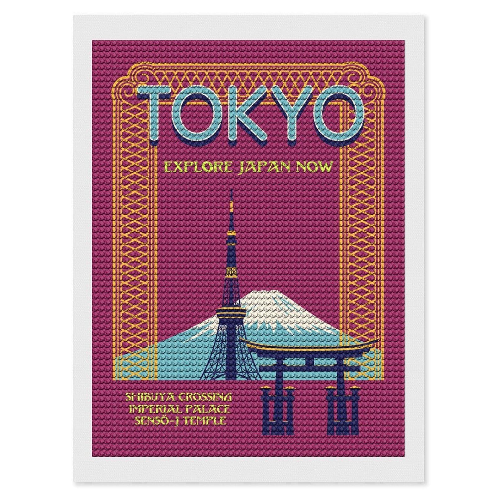 Junmoney Tokyo Diamond Art Canvas 12"x16", for Teens, Nice Detail and Sparkle, Farmhouse Decor, Festive Craft Gift, Easy to Enjoy