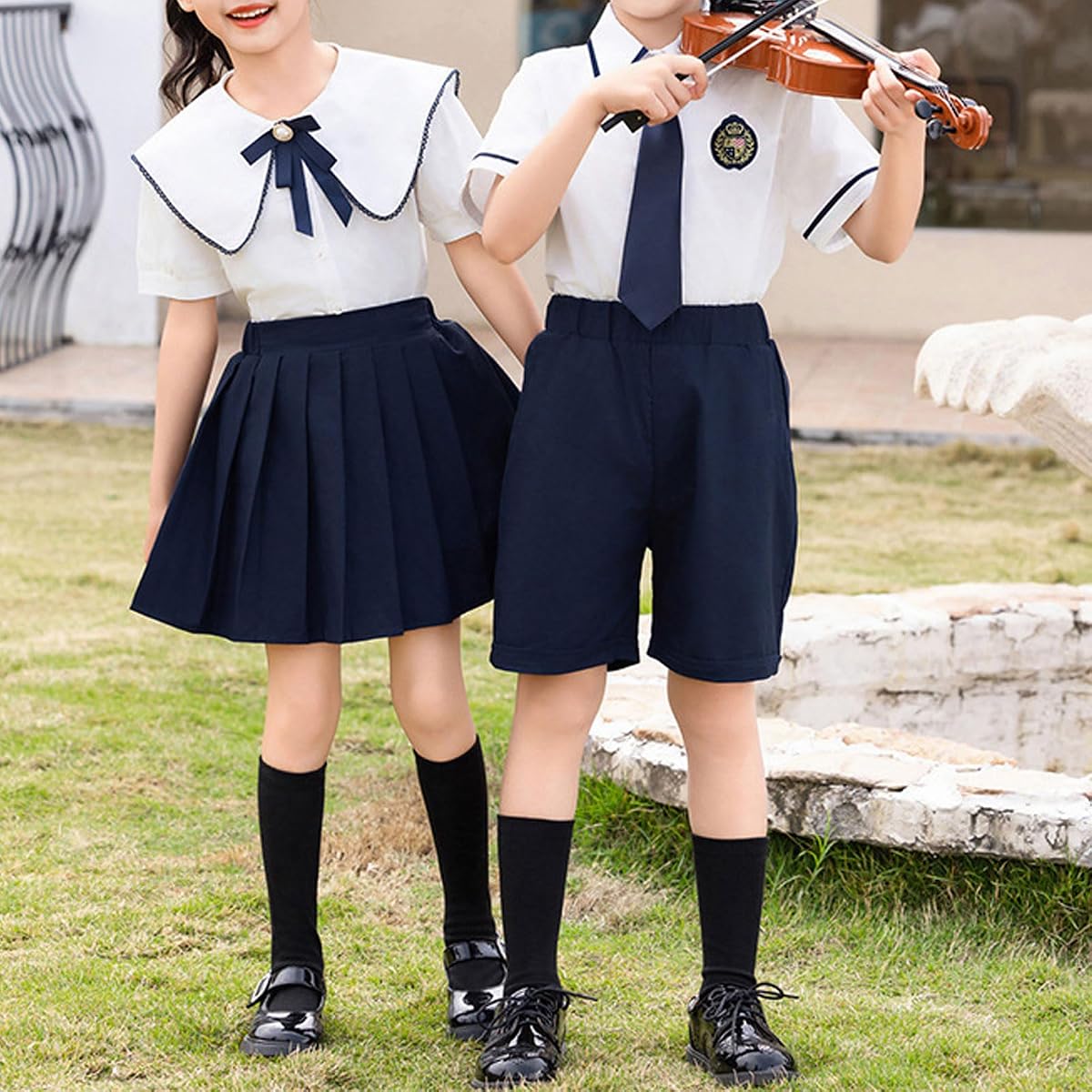 Girls' School Uniform Skirt With Undershorts - Pinstripe view 3