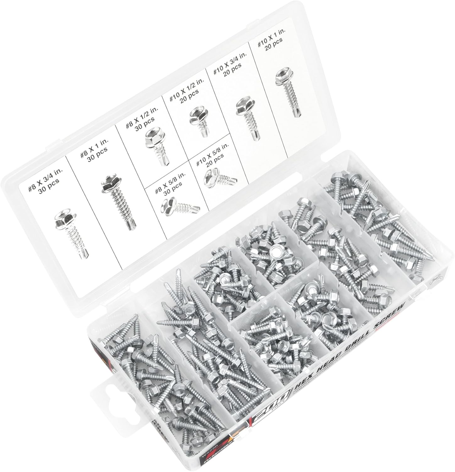 Performance Tool W5220 200pc Hex Washer Self Drilling Assortment With Case