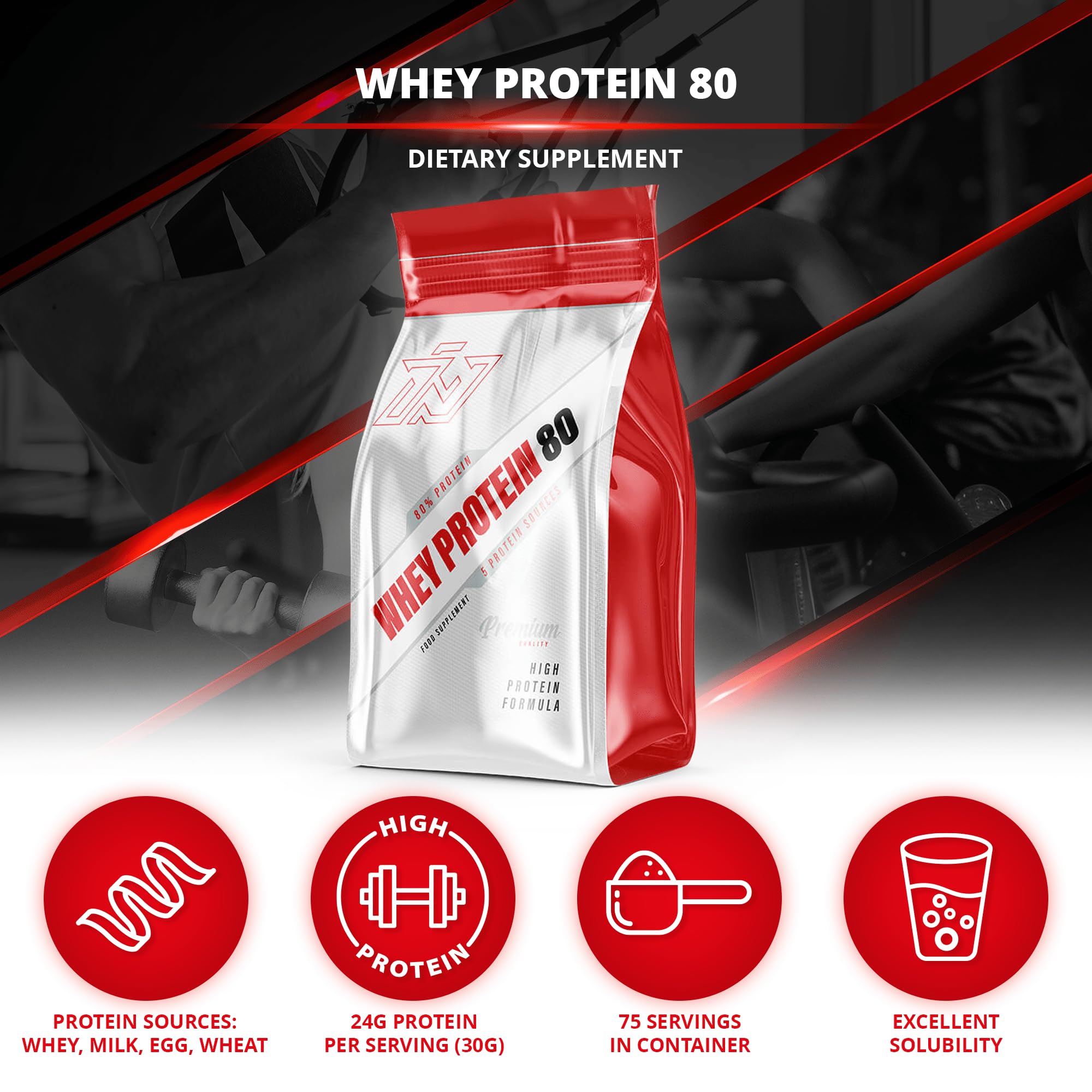 IMMORTAL NUTRITION Białko serwatkowe w proszku 2250 g - 80% białka na porcję Multi Protein z białkiem serwatkowym, jajecznym, mlecznym i pszennym - 24 g białka na porcję – Wanilia