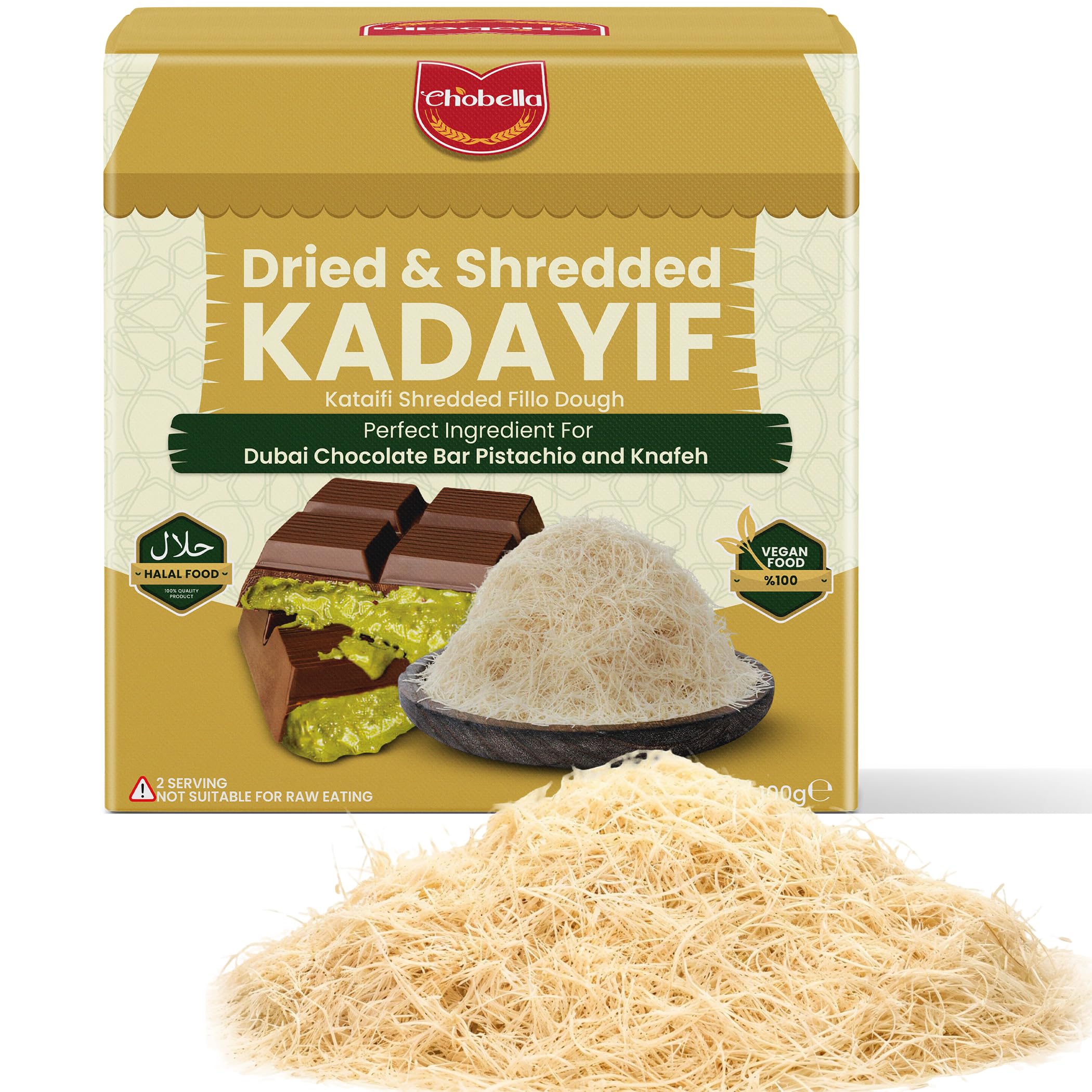 Chobella Premium Kataifi Shredded Fillo Dough 100 g (3.5 Oz), Ingredient for The Viral Dubai Pistachio Chocolate Bar, Kunafa & Knafeh, Kurutulmus Kadayif Pastry Dough, Knafeh, Katifi, Shredded Phyllo